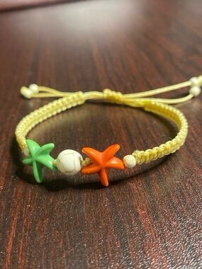 Yellow macrame Bracelet with Green & Orange Starfish Beads